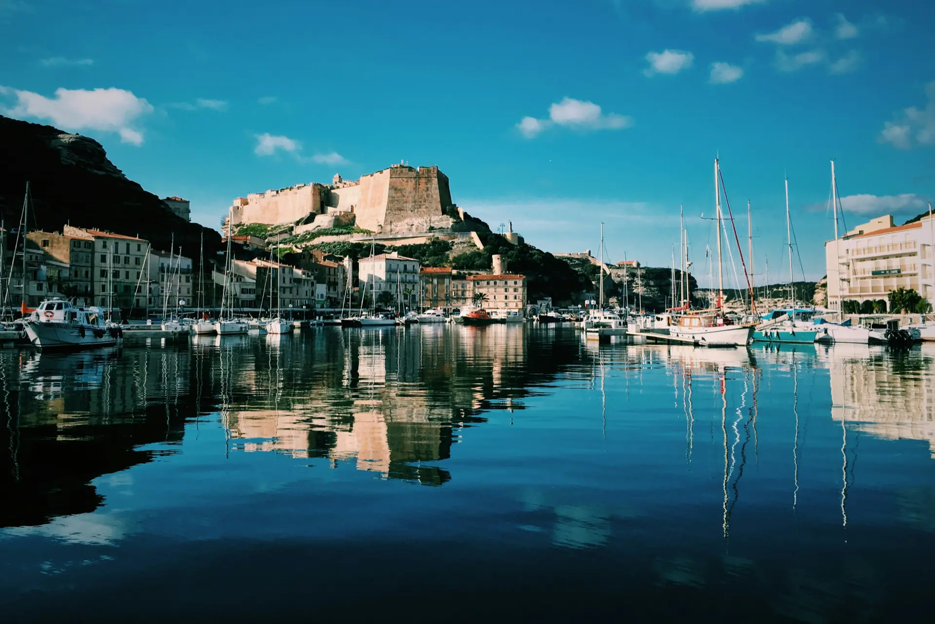 View of Bonifacio citadel and its limestone cliffs